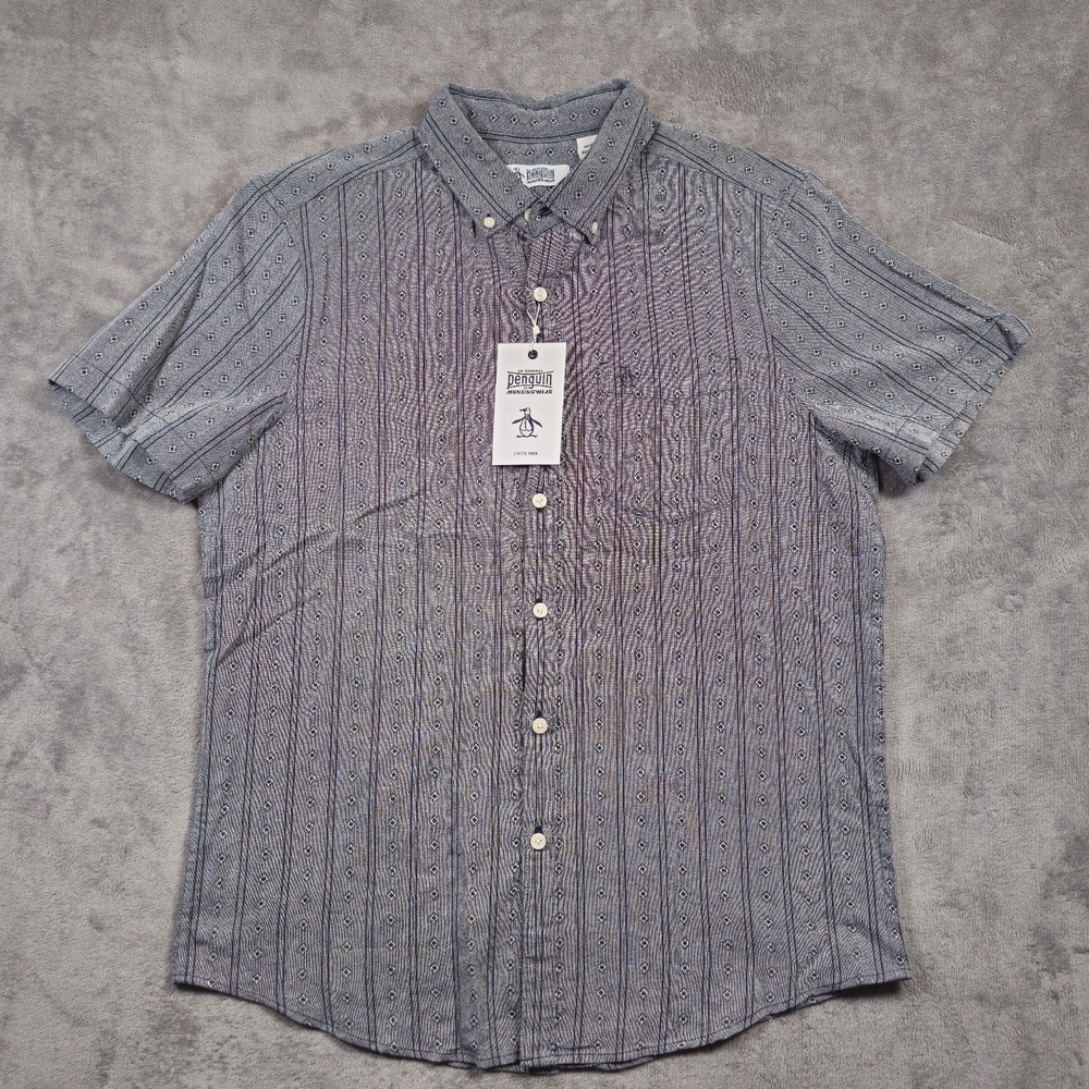 Original Penguin Button Down New Shirt Mens Medium Gray Oxford Classic Logo NWT